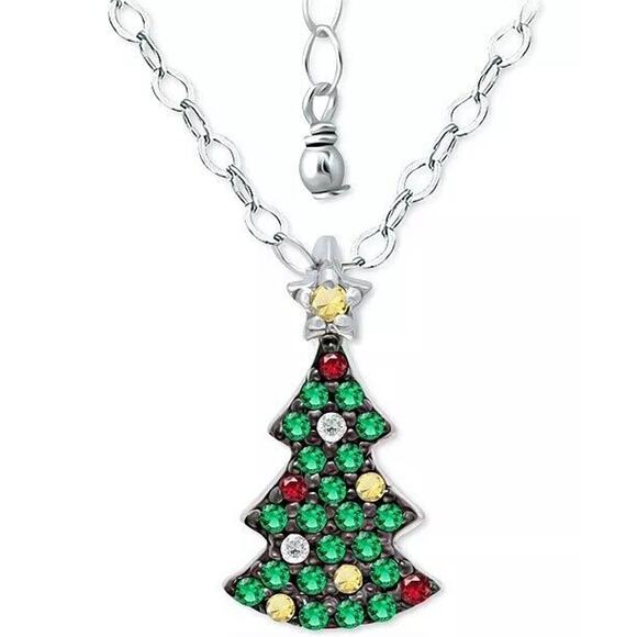 Giani Bernini Jewelry - Lab Ruby Quartz Sterling Silver Xmas Tree Necklace Holidays Christmas Winter NWT